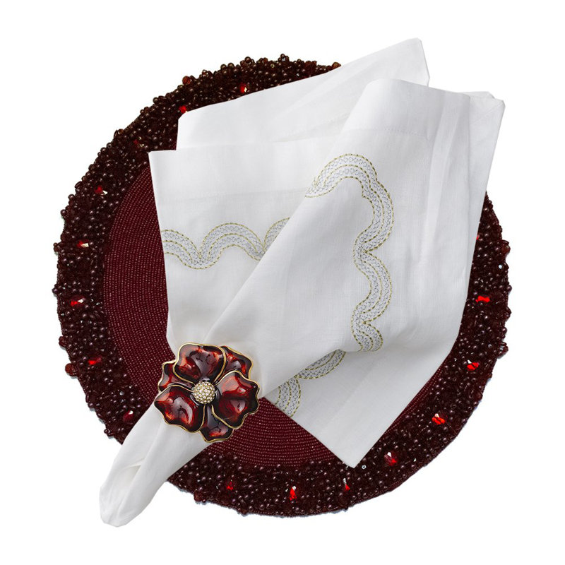 Classic Hand Beaded Round Placemat, Burgundy