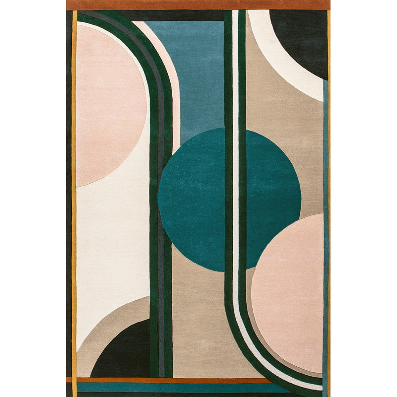 Sonia Wool Abstract Area Rug in Beige/Green/Tan, Rectangle 6'7" x 9'10"