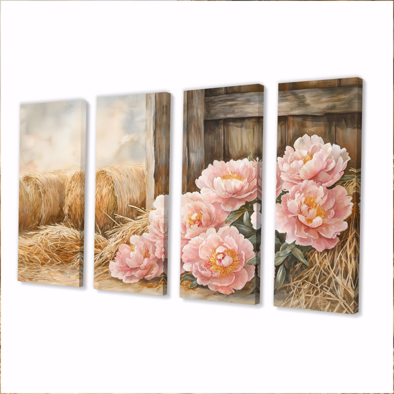 Fermes de pivoines dans la ferme Hayloft III - Art mural - Ensemble de décorations murales, 4, H 28 po x l 48 po