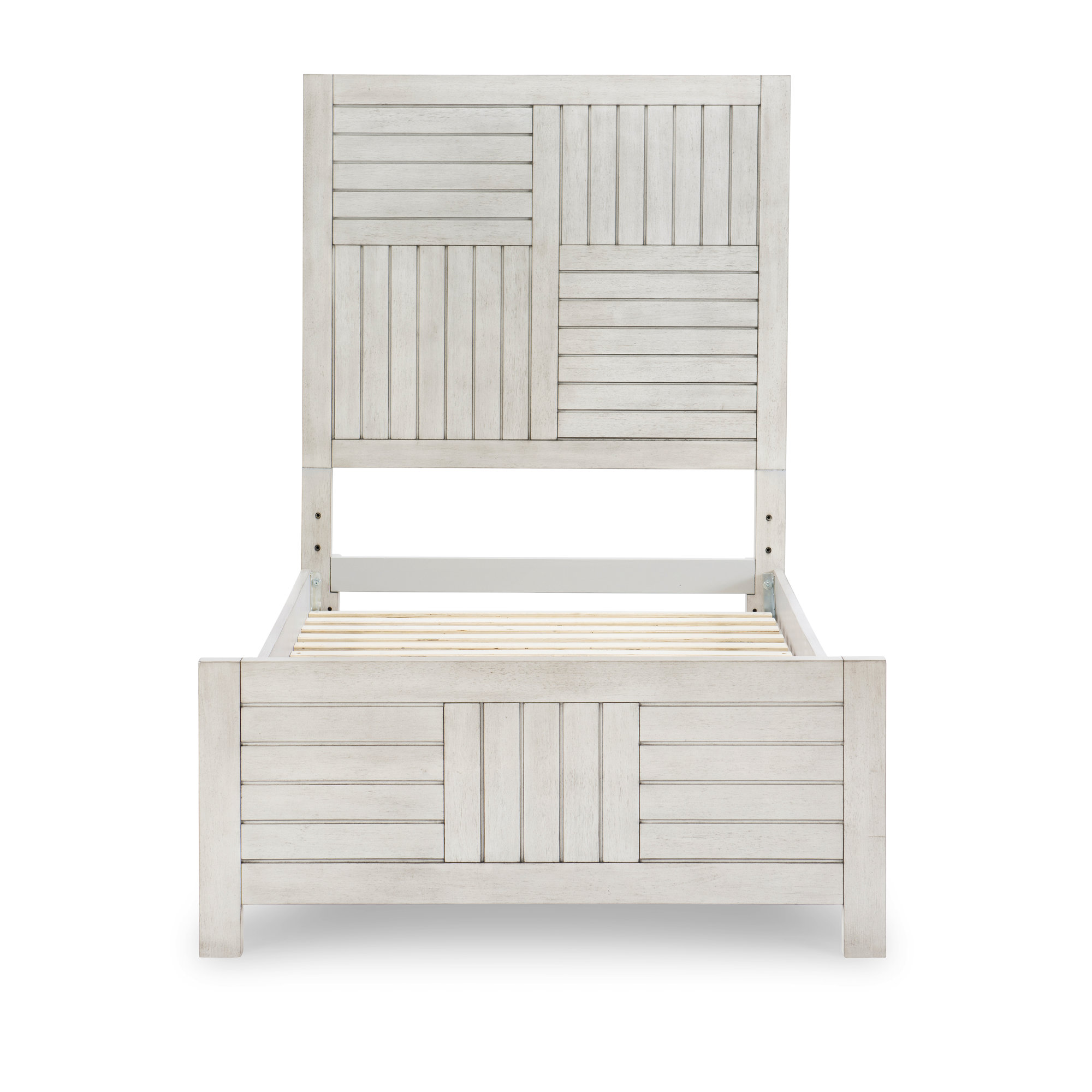 Tyson Full Solid Wood Panel Bed, Stone Path White, Twin