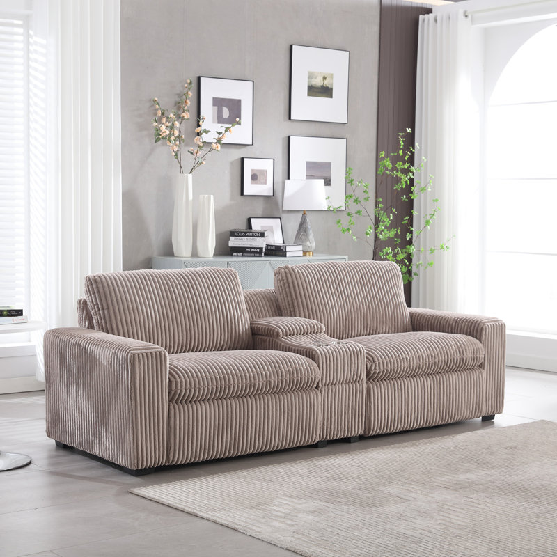 Annistyn 100'' Corduroy Power Reclining Loveseat Sofa, Mushroom Taupe Corduroy