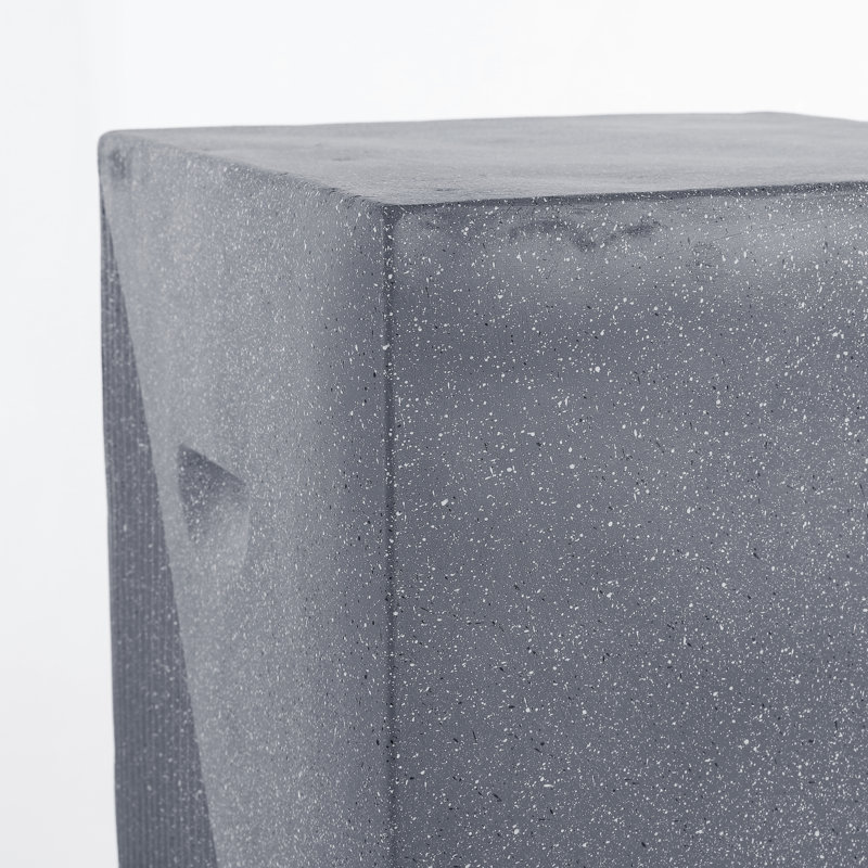 Adrian Modern 21" Durable All-Weather Polyresin Outdoor Accent Side Table & Patio Stool, Geometric Fluted Gray Terrazzo Finish
