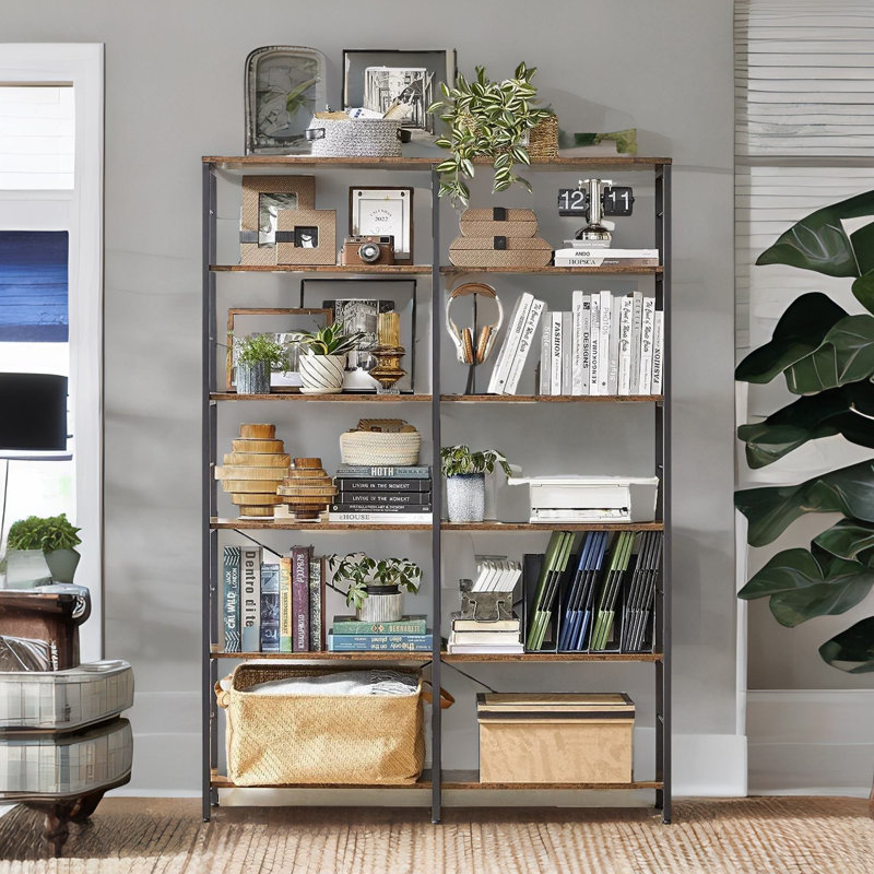 Lamira 170cm H x 100cm W Standard Bookcase Shelves Industrial Rustic Brown Furniture