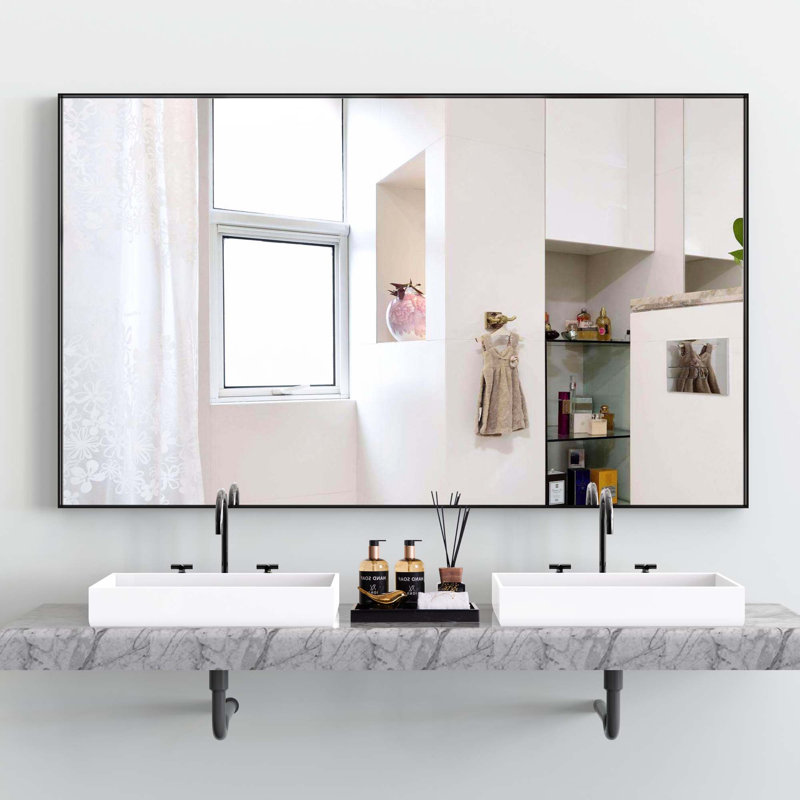 Miroir de salle de bain surdimensionné avec plateau mural amovible, Noir