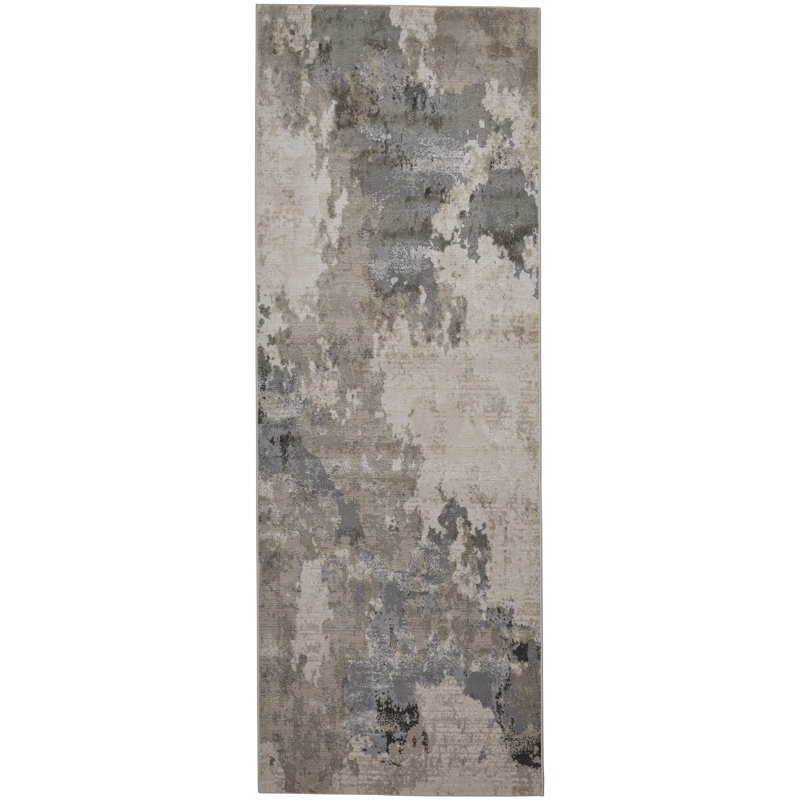Belen Alexander Contemporary Silver/Gray Abstract Watercolor Rug, Runner 2'10" x 7'10"