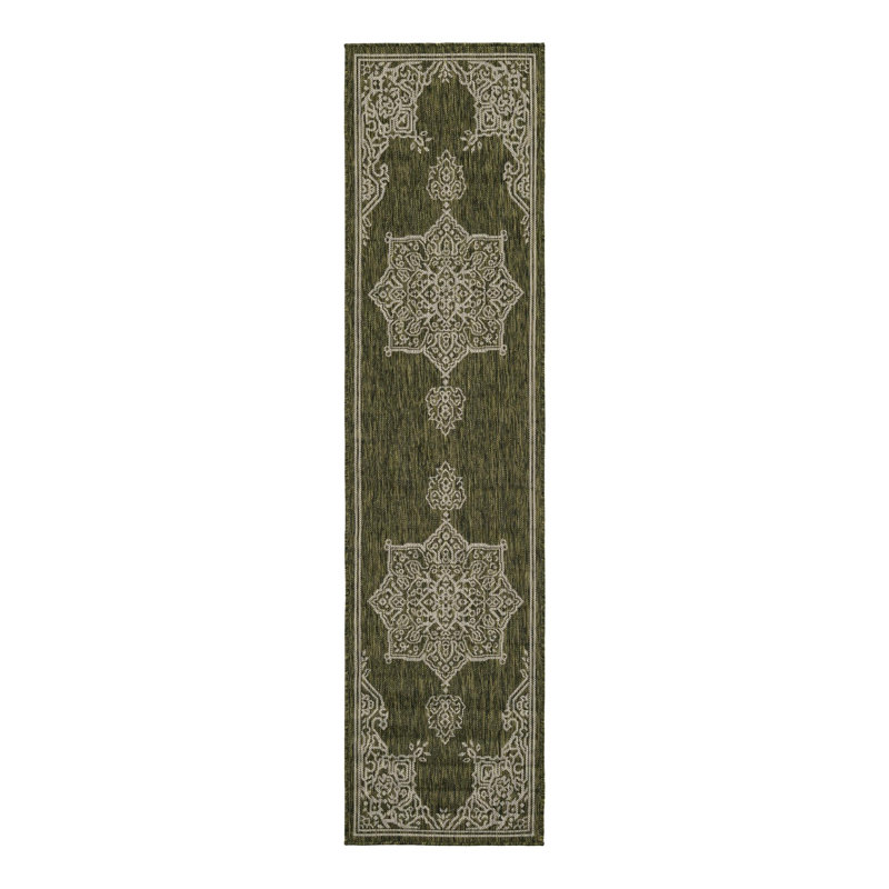 Crabill Oriental Green/Gray Indoor/Outdoor Area Rug, Runner 2' x 8'