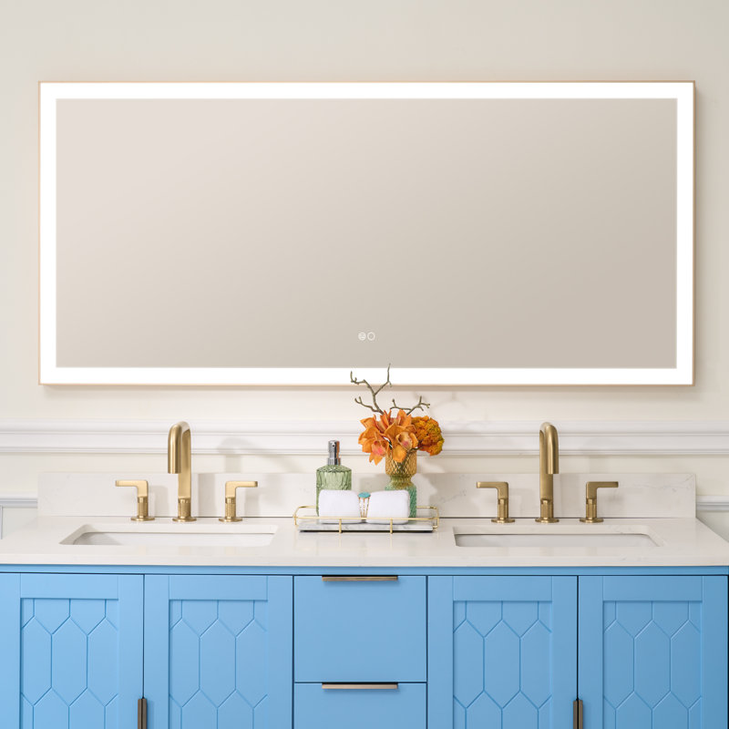Edlun Bathroom Framed LED Mirror Anti-Fog With Dimmable Light Touch Sensor And Memory Function, 28" x 60", Gold
