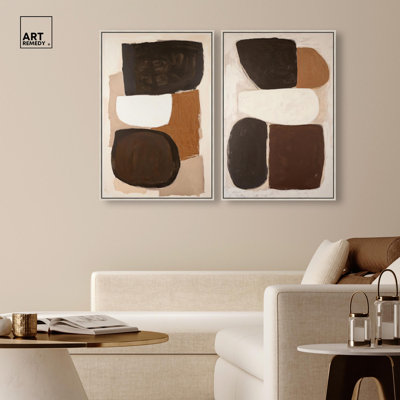 «Serene Abstract Flow paire», reproduction d'art sur toile par Art Remedy, cadre doré, 36 x 54