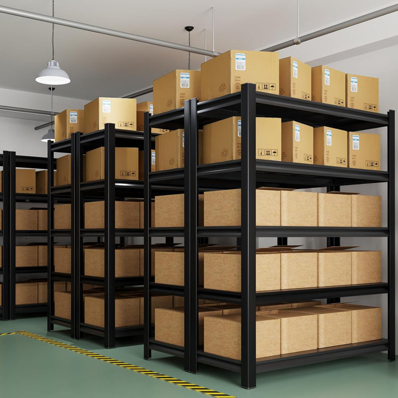 Étagère de rangement à 5 niveaux pour garage, étagère de rangement réglable en métal robuste de H 78 po x l 47 po, capacité de 2 000 lb pour tablettes de garage et de sous-sol, noir