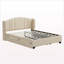 Lit plateforme Queen capitonné avec tête de lit à oreilles, lit gigogne simple et 2 tiroirs, lin, beige