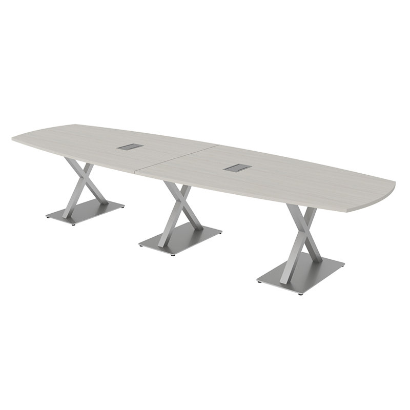 Table de conférence Pavert Arc Boat avec base en X en métal | Unité électrique, H 30 po x l 144 po x P 48 po, Sel Lakeland