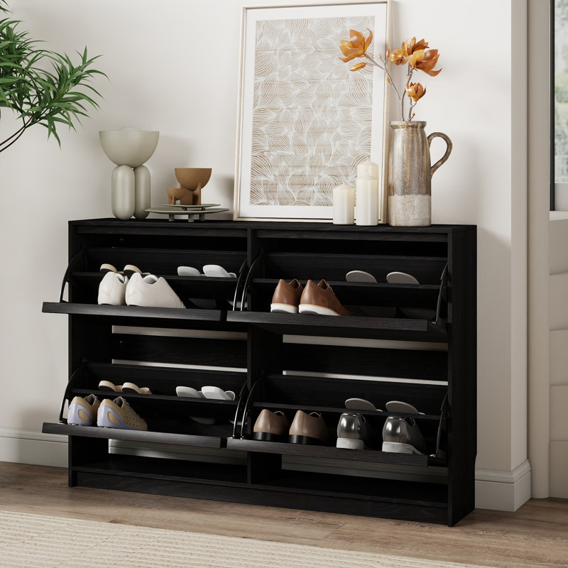 47.2" W 16 Pair Shoe Storage Cabinet, Black