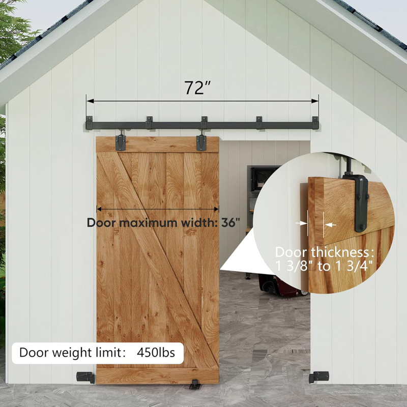 JUBEST Box Rail Exterior Barn Door Hardware Kit, Heavy Duty Sliding ...