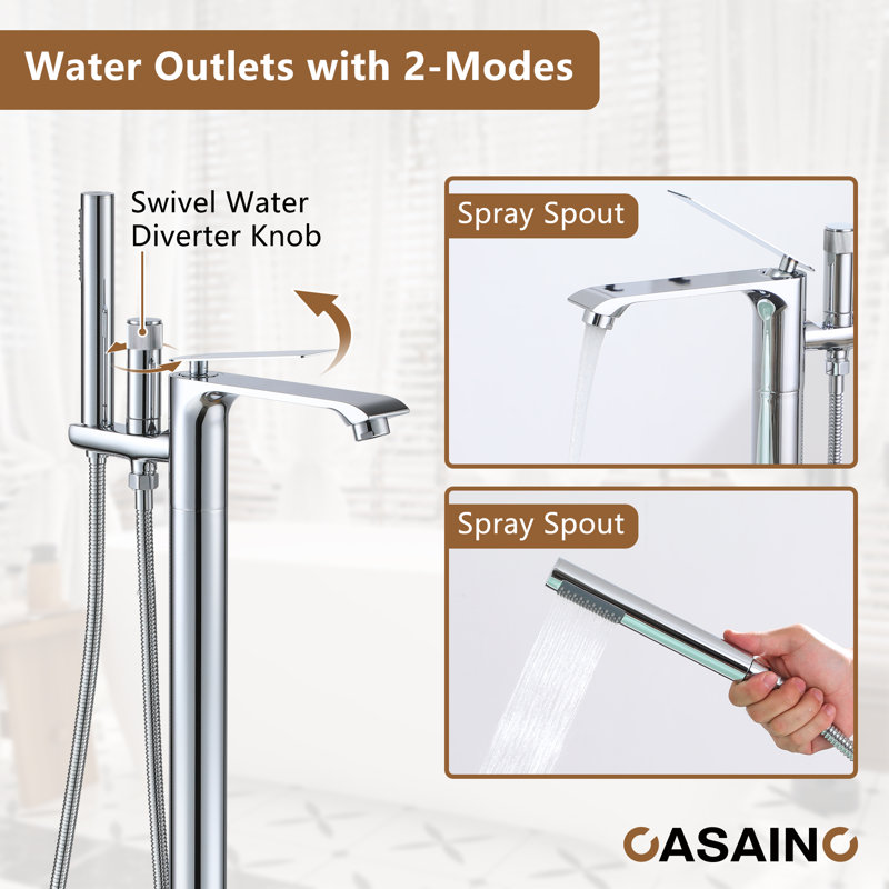Chrome Plated Freestanding Bathtub Faucet with Handshower