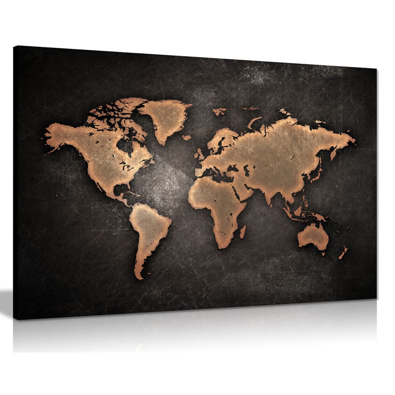 World Map Dark Background 1 Piece Wrapped Canvas Wall Art, 61cm H x 91cm W