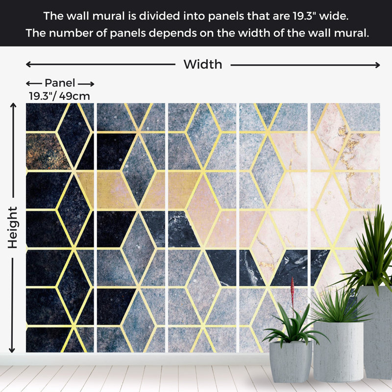Murale abstraite pelez et collez - Motif géométrique bleu, L 40,92 po x l 57 po