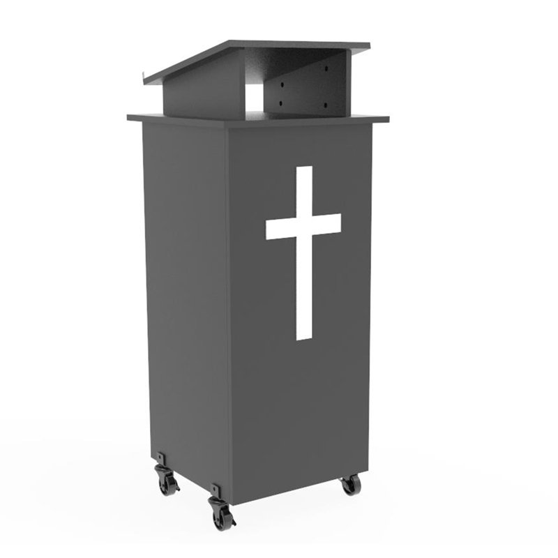 Black Wood Podium Pulpit Lectern with White Cross Event Debate Speech School Mobile