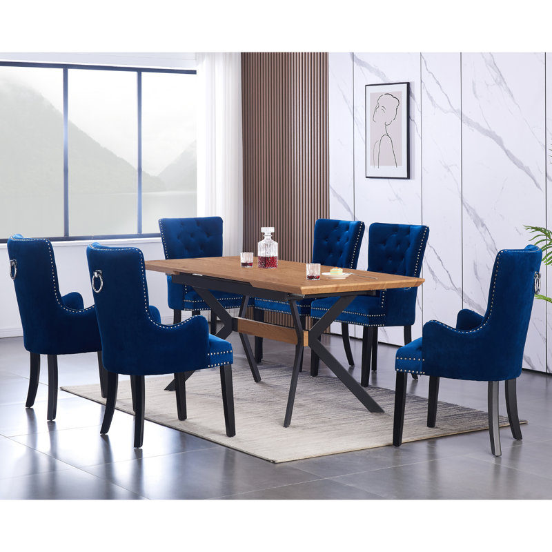 Jersey Velvet Dining Chair - Ergonomic Scoop Knockerback and Solid Wood Legs - Button back Armchair for Dining Room Living Room Restaurants