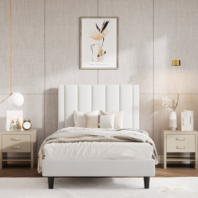 Stauton Upholstered Platform Bed with Velvet and Striped Headboard