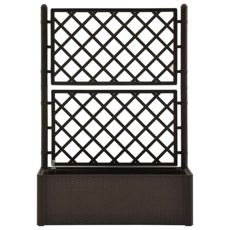 vidaXL Planter Trellis Raised Flower Bed Self Watering System Rattan Look, Mocha, 55.91" H x 39.37" W x 16.93" D