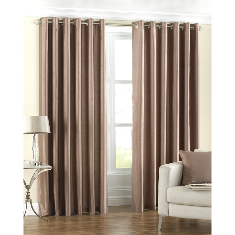 Polyester Semi Sheer Grommet/Eyelet Curtain Pair, 117 W x 137 D cm, Latte Brown