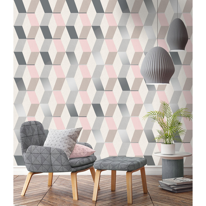 Rouleau de papier peint géométrique L 33 pi x l 20,5 po Atmore, Rose / Bleu