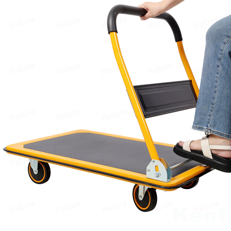 Chariot à plate-forme pliable à poussoir avec capacité de charge de 660 lb. Noir et jaune