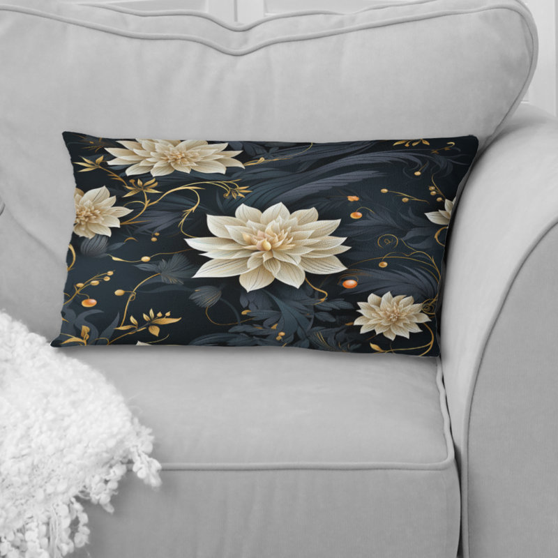Coussin décoratif beige et bleu Meditation Flowers Delight