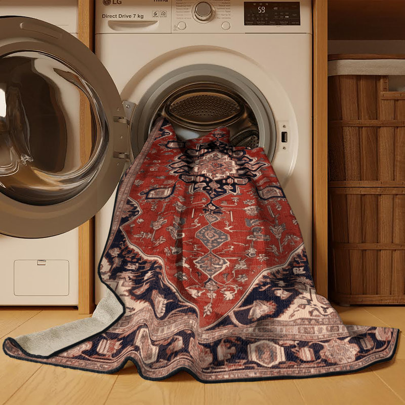 Tapis brun lavable à la machine, Rond 7 pi