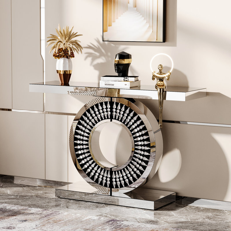 Console de 43,3 pouces avec miroir, table d'entrée moderne avec plateau de table à finition miroir épaissie