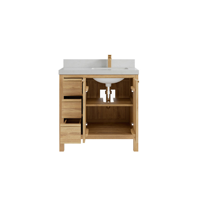 36'' Single Bathroom Vanity with Top, Carrara Quartz