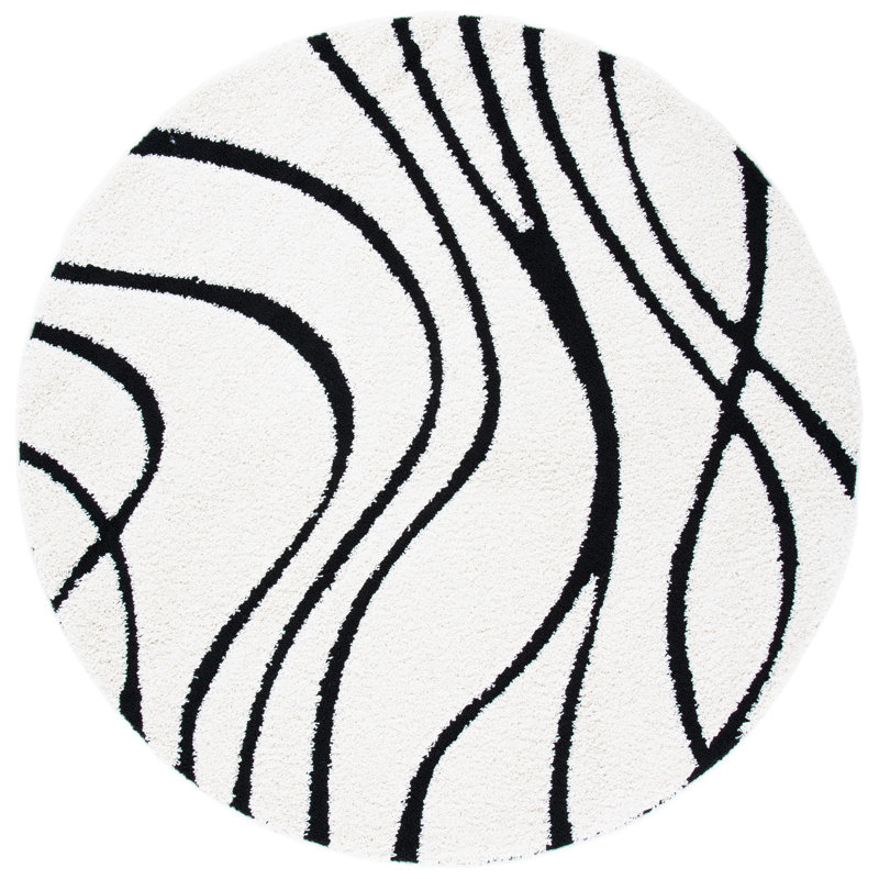 Ashal Abstract Indoor Rug, Round 3', Ivory/Black