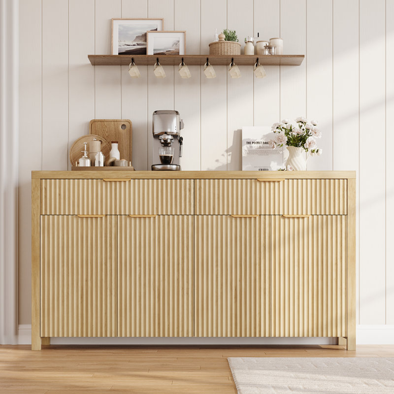 Stylish Water Ripple Sideboard Buffet – Small Space Storage, Soft-Close Hinges & Adjustable Shelves For Entryway Organizer, Kitchen Storage, Tv Stand,Affordable Luxury Furniture