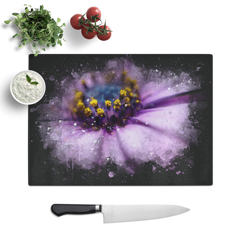 Tempered Glass Pollen of a Purple Gerbera Flower Chopping Board, 20 cm x 28.5 cm
