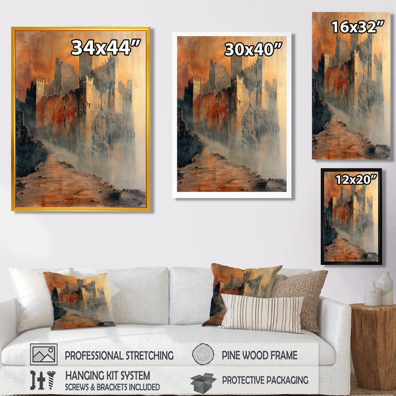 Décoration murale ancienne citadelle de Babylone I - Forteresses, Toile encadrée noire simple, H 44 po x l 34 po x P 1,5 po