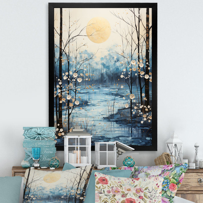 Birch Woods Winter Moonrise II, Cadre photo noir, H 20 po x l 12 po x P 1 po
