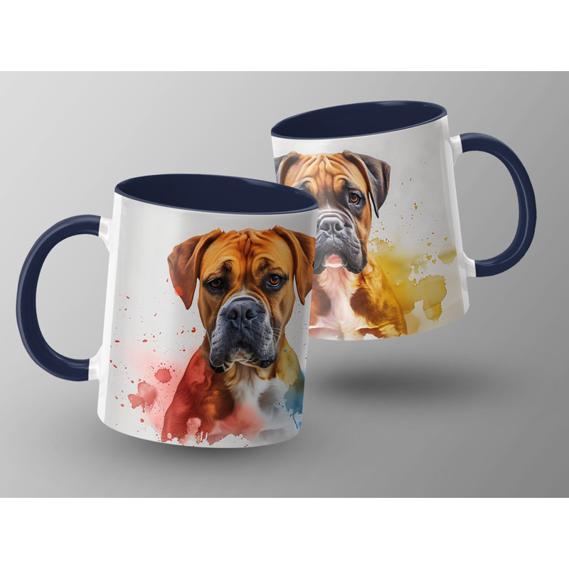 11oz Watercolour Three Boxer Dogs Design Coffee Mug, 2, Navy