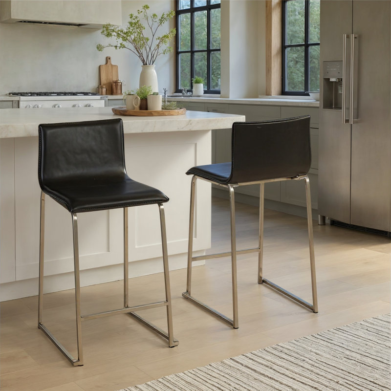 Tabouret de bar et de comptoir rembourré Middlebrook (ensemble de 2), Noir, Acier Inoxydable