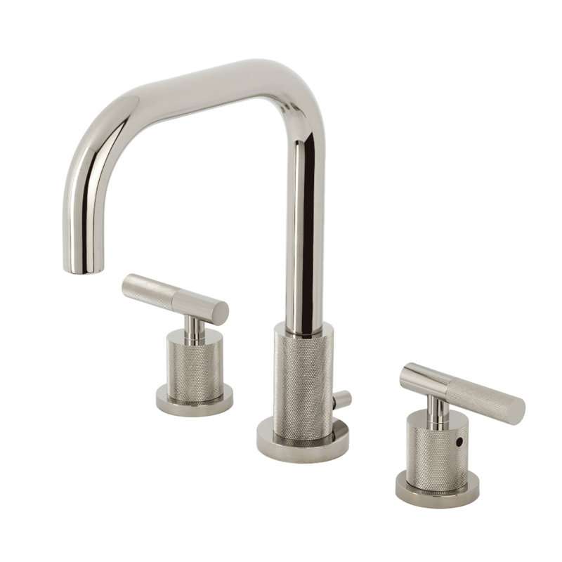Kingston Brass Convergent Two-Handle 3-Hole Deck Mount Widespread Bathroom Faucet with Knurled Handle and Brass Pop-Up Drain