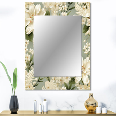 White Antique Countryhouse Floral Charm - Floral Mirror Wall Decor