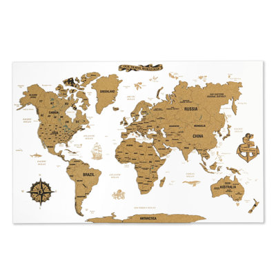 Carte du monde en bois avec punaises - grande carte de voyage en liège sans cadre pour salon ou bureau