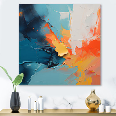 Blue And Orange Paint Expression 3 - Abstract Metal Wall Art