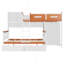 Lit superposé simple au-dessus d'un lit double en bois avec garde-robe, tiroirs, tablettes et lumière DEL (blanc + orange)
