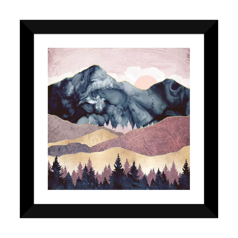 Mauve Vista - impression d'art graphique, Blanc, Papier encadré noir, H 16 po x l 16 po x p 1 po
