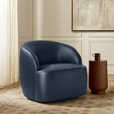 Croix 30.75"W Modern Leather Swivel Barrel Chair with Fully Assembled