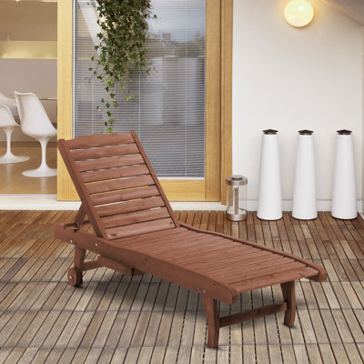Chaise longue d'extérieur inclinable extérieure en bois avec dossier réglable à 3 niveaux