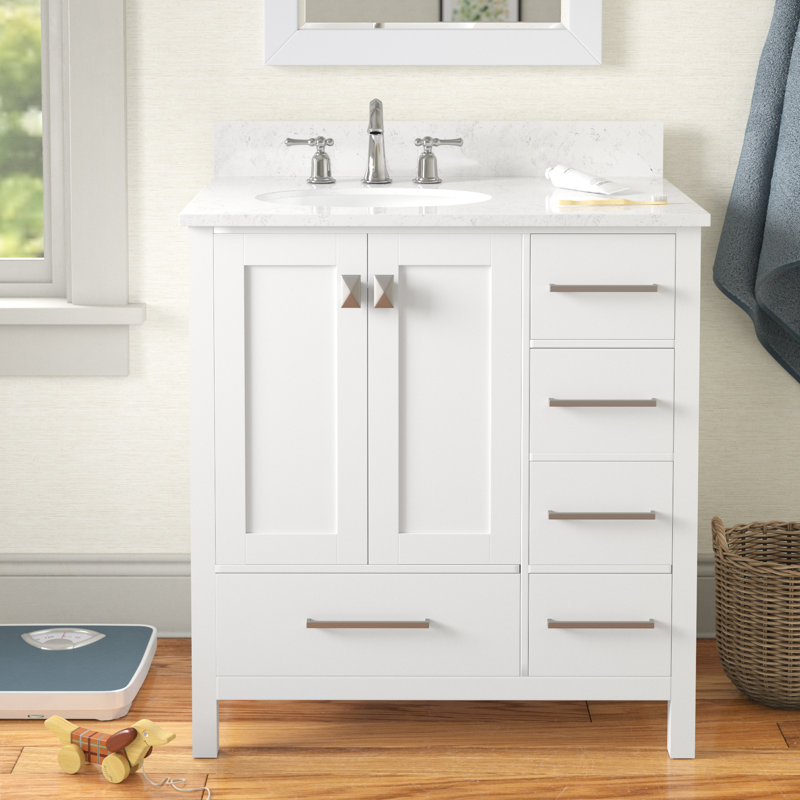 Irene 32'' Single Bathroom Vanity with Engineered Marble Top, White