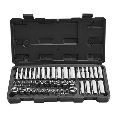 Socket Set, 46 Pieces, 1/4 inch Drive Socket Tool Set, SAE and Metric Size, Deep and Standard, Mechanic Tool Kit with Storage Case, Chrome Plated CR-V Alloy Steel, for Automotive Repair | 12.20" x 2.76" x 7.09" | Stee