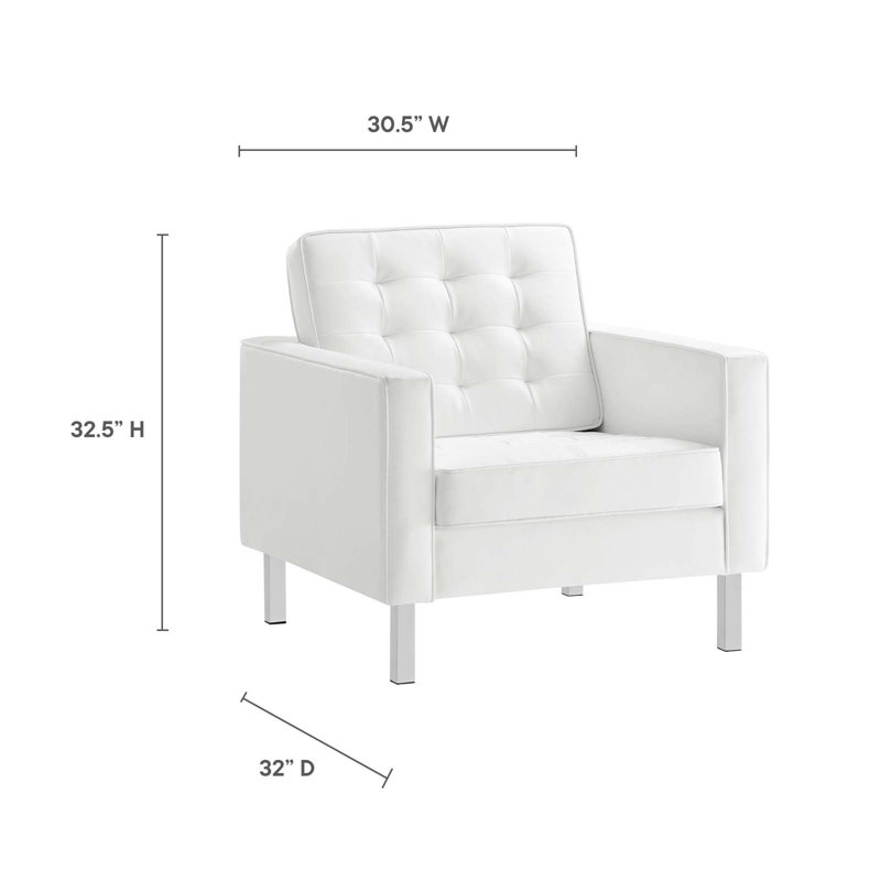Loft Tufted Vegan Leather Armchair, White Faux Leather