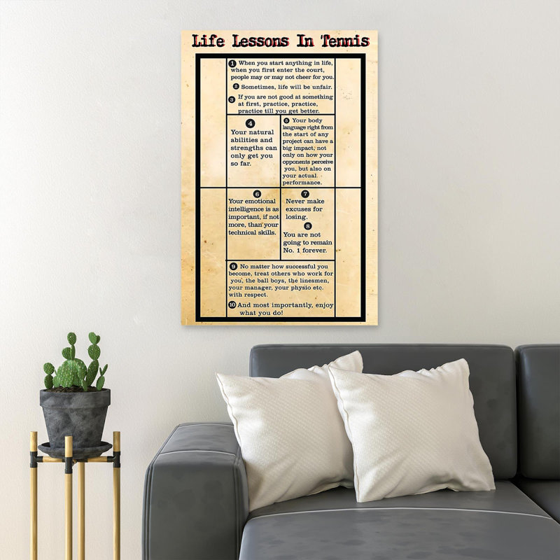 «Life Lessons In Tennis», reproduction d'art graphique sur toile tendue, H 14 po x l 11 po x P 2 po